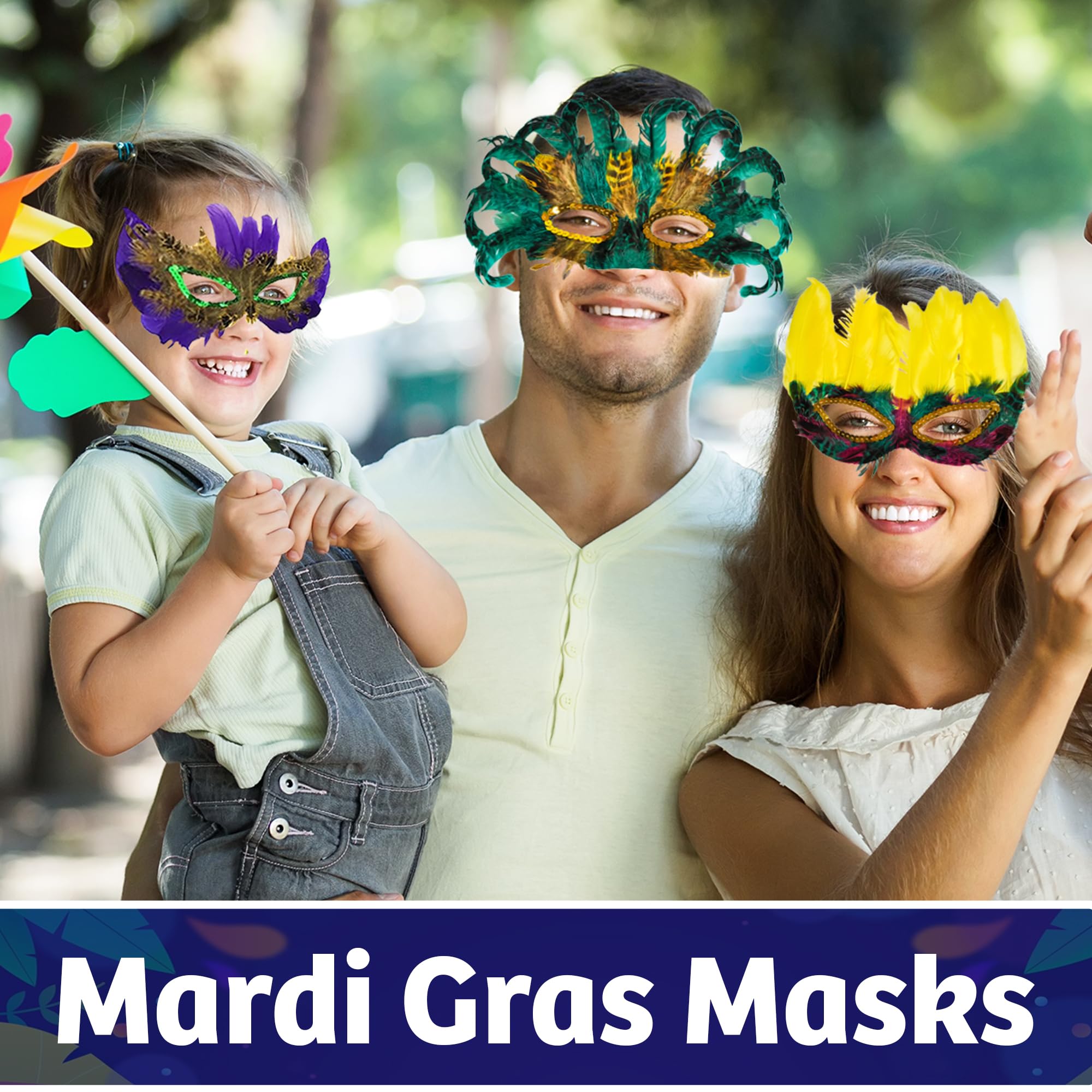 Bedwina Mardi Gras Masks - (Pack of 12) Bulk Carnival Masquerade Mask Costume Party Supplies, Feather Mardi Gras Decorations for Women, Men and Kids